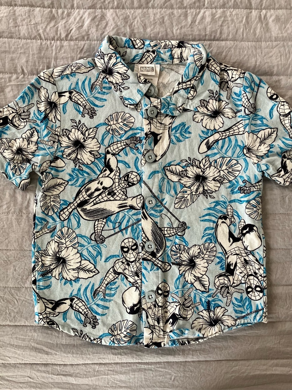 Marvel Spider-Man Hawaiian Tropical Button-Down Toddler Shirt